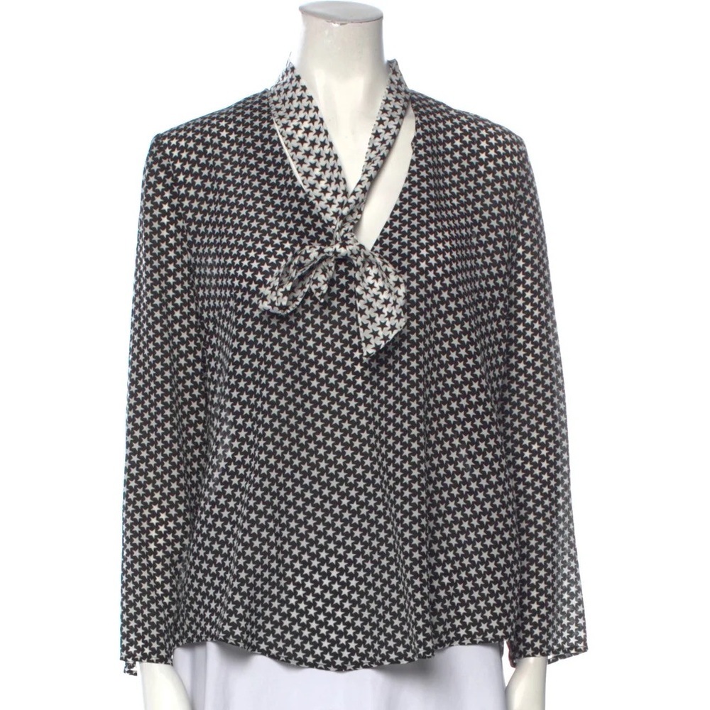 NWT Rixo London black & white polka dot stars tie scarf v-neck silk blouse M
